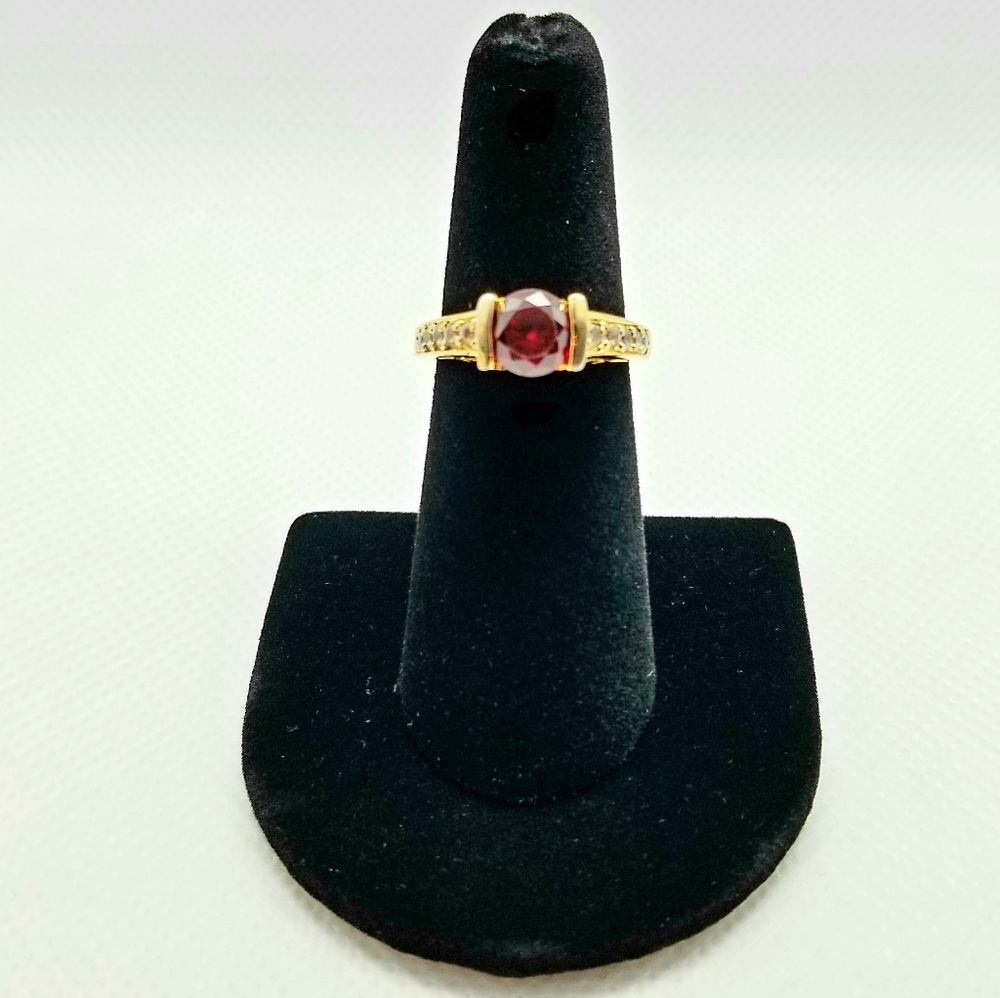 Gold over Silver Simulated Garnet Ring